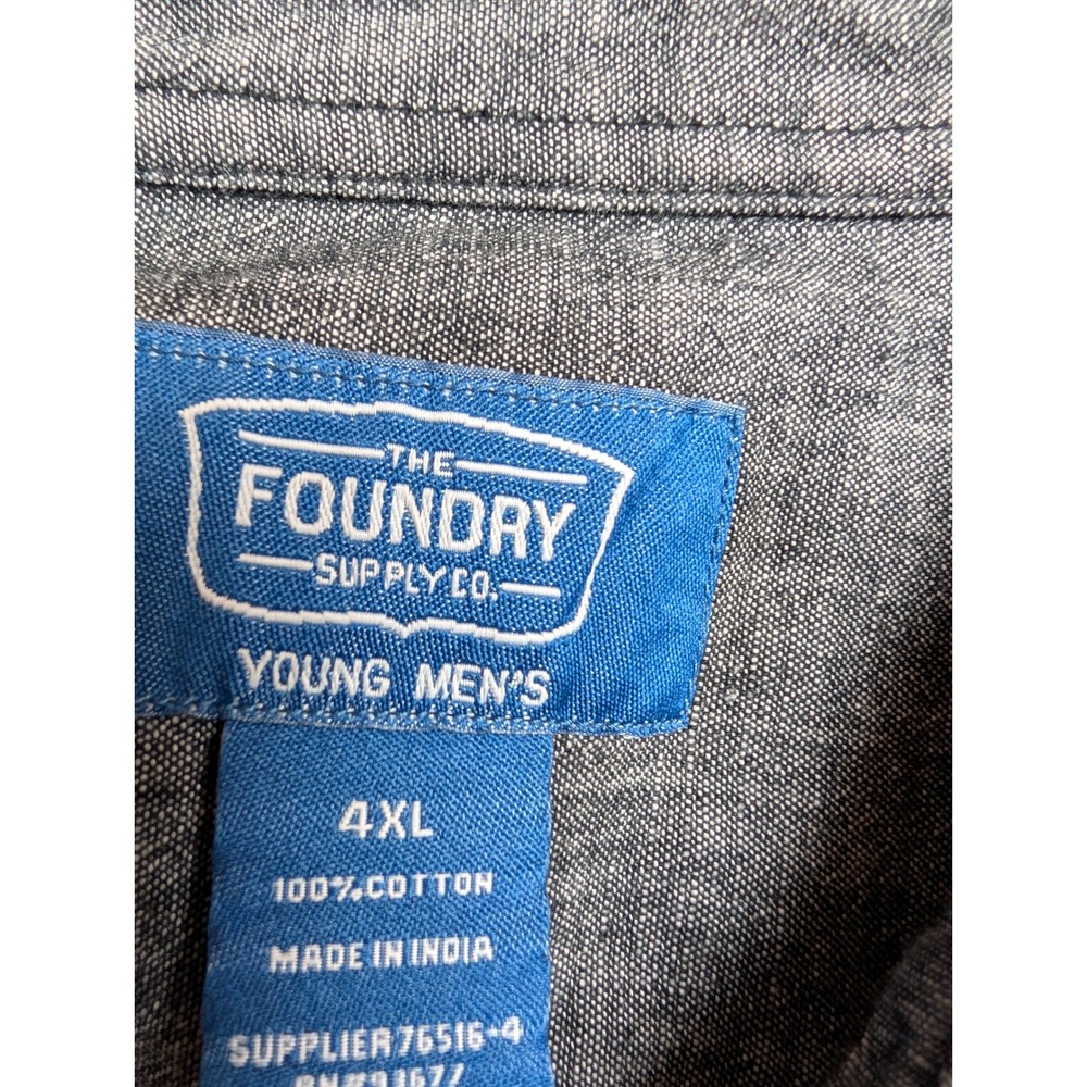 The Foundry Supply Co Mens 4XL Blue Chambray Short Sleeve Button Down Shirt - Picture 5 of 6
